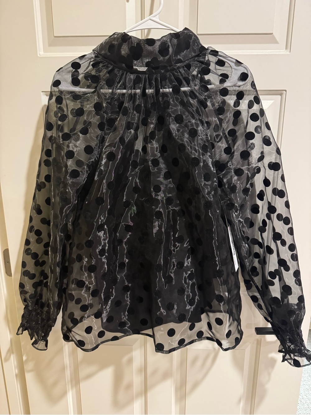 Black Sheer Polka Dot High-Neck Blouse J Marie Small